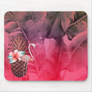 Roze Tropische Glitter Ananas Palm Bladeren Chic Muismat