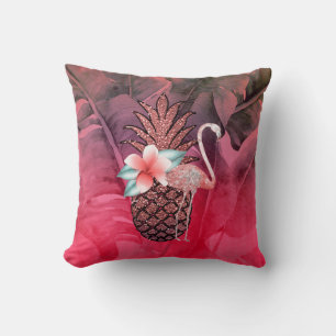 Roze Tropische Glitter Ananas Palmbladeren Chic Kussen