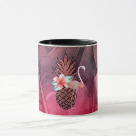 Roze Tropische Glitter Ananas Palmbladeren Chic Mok