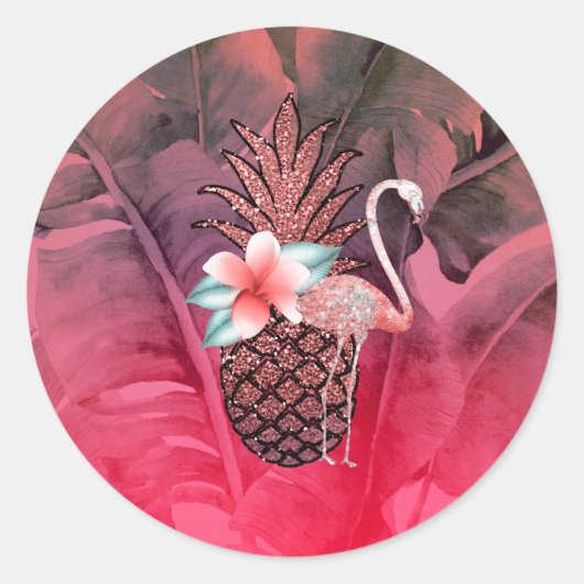 Roze tropische glitter Pineapple Luau Party Ronde Sticker (Voorkant)