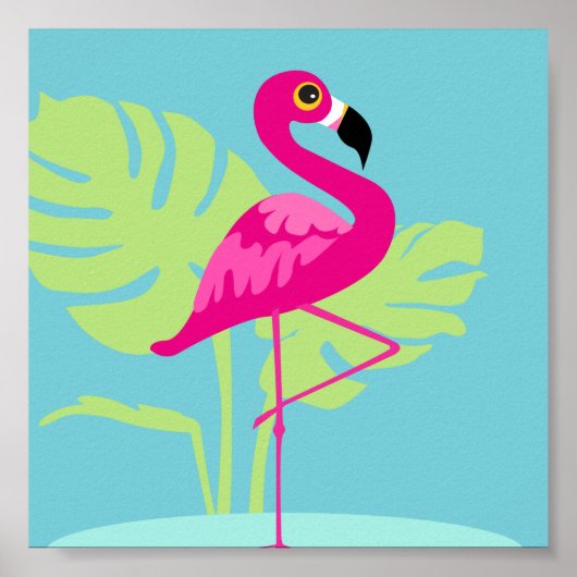 Roze, tropische grafische afdruk van flamingo poster (Voorkant)