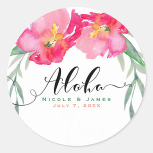 Roze Tropische Groene Blad Wingerd Bloemige Aloha Ronde Sticker