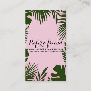 Roze Tropische Groene Bladeren Eiland Verwijs een  Aanbevelingskaartje