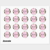 Roze Tropische Groene Bladeren Strand Bruiloft Mah Ronde Sticker (Vel)