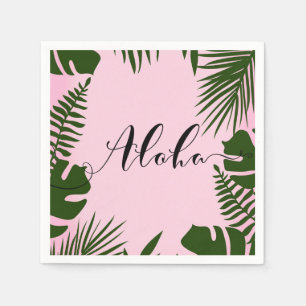 Roze Tropische Groene Bladeren Strand Zomer Aloha  Servetten