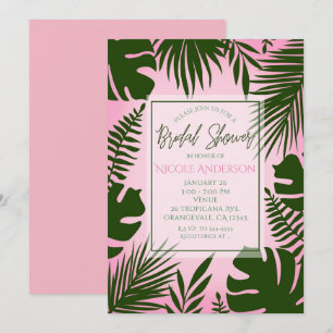 Roze Tropische Groene Bladeren Zomer Bruidsdouche Kaart
