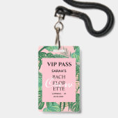 Roze tropische handpalm VIP Pass Badge (Voorzijde met lanyard)