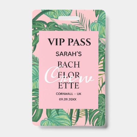 Roze tropische handpalm VIP Pass Badge (Voorzijde)