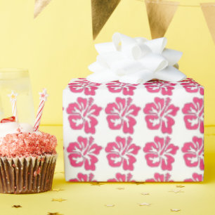 Roze Tropische Hawaiiaanse Luau Hibiscus Bloembloe Cadeaupapier