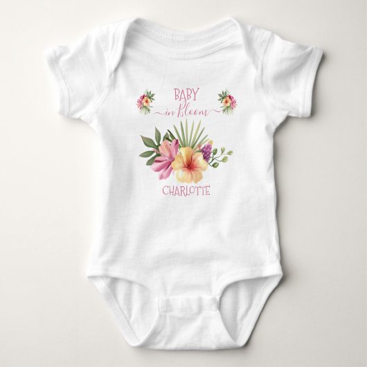Roze Tropische Hibiscus Bloemen Baby in bloei Romper (Voorkant)