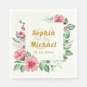 Roze Tropische Hibiscus Bloemen en Weelderig Groen Servet