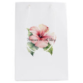 Roze Tropische Hibiscus Bloemige Trouwdag Medium Cadeauzakje (Voorkant)
