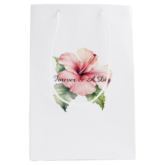 Roze Tropische Hibiscus Bloemige Trouwdag Medium Cadeauzakje (Voorkant)