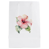 Roze Tropische Hibiscus Bloemige Trouwdag Medium Cadeauzakje (Achterkant)