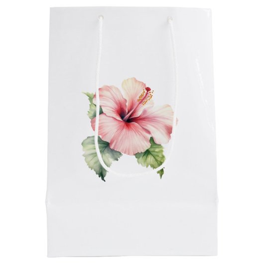 Roze Tropische Hibiscus Bloemige Trouwdag Medium Cadeauzakje (Achterkant)