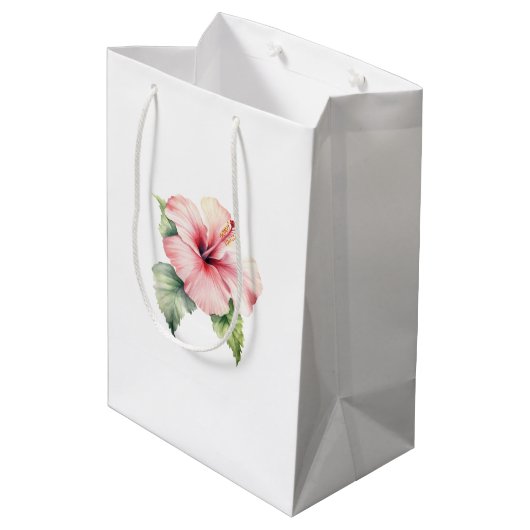 Roze Tropische Hibiscus Bloemige Trouwdag Medium Cadeauzakje (Achterkant Gekanteld)