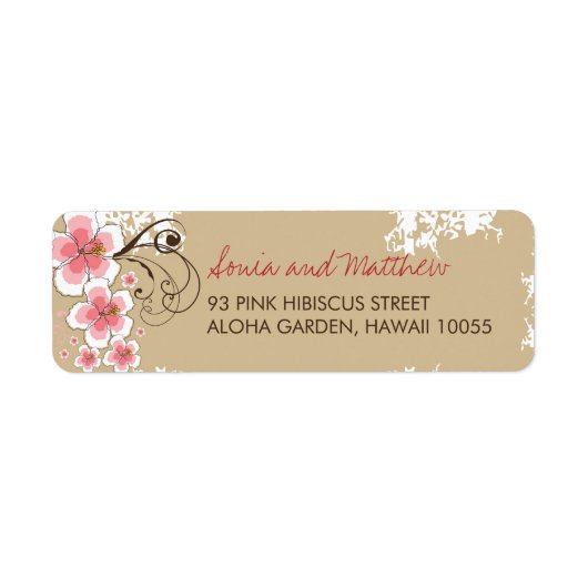 Roze Tropische Hibiscus Chic Wedding Adresetikette Etiket (Voorkant)