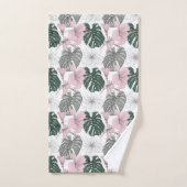 Roze Tropische Hibiscus en Groene Monstera bladere Bad Handdoek (Handdoek)