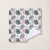 Roze Tropische Hibiscus en Groene Monstera bladere Bad Handdoek (Wasdoekje)