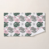 Roze Tropische Hibiscus en Groene Monstera bladere Bad Handdoek (Handdoek)