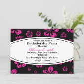 Roze tropische hibiscus Floral Black uitnodiging (Staand voorkant)