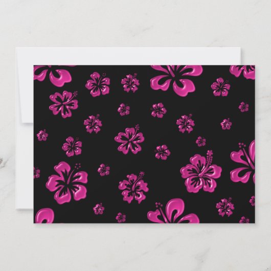 Roze tropische hibiscus Floral Black uitnodiging (Achterkant)