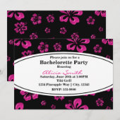 Roze tropische hibiscus Floral Black uitnodiging (Voorkant / Achterkant)
