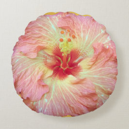 Roze Tropische Hibiscus Flower Pillow Rond Kussen