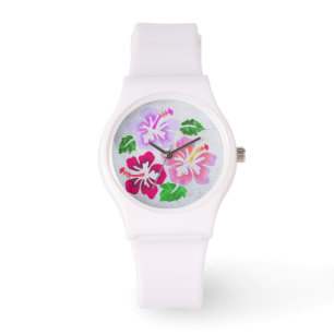 Roze Tropische Hibiscus Flowers Hawaii Dames Horloge