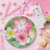 Roze Tropische Hibiscus Flowers Papieren Bordje (Feest)