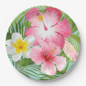 Roze Tropische Hibiscus Flowers Papieren Bordje (Voorkant)