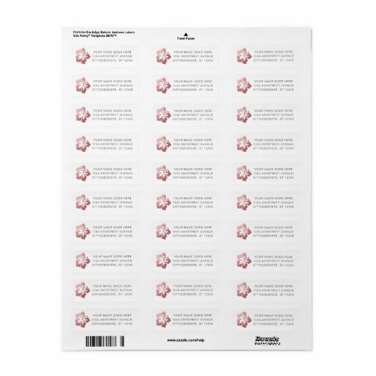 Roze Tropische Hibiscus Return Address Etiket (Full Sheet)