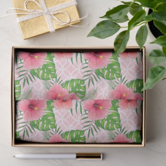 Roze tropische hibiscus tissuepapier (Geschenk)