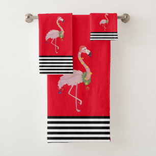 Roze Tropische Kerst Stripe Flamingo Bad Handdoek