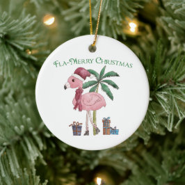 Roze tropische kerstflamingo keramisch ornament