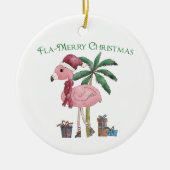 Roze tropische kerstflamingo keramisch ornament (Voorkant)
