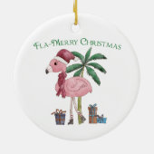 Roze tropische kerstflamingo keramisch ornament (Achterkant)