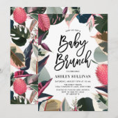 Roze tropische Lijst Baby shower Brunch Kaart (Voorkant / Achterkant)