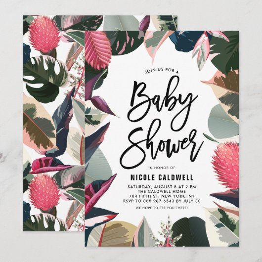 Roze tropische Lijst Baby shower van huisplanten Kaart (Voorkant / Achterkant)