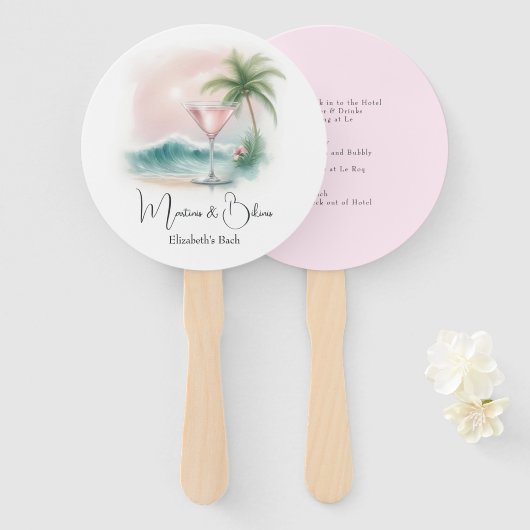 Roze Tropische Martini Meisjesuitje Weekend Handwaaier (Voorkant en achterkant)