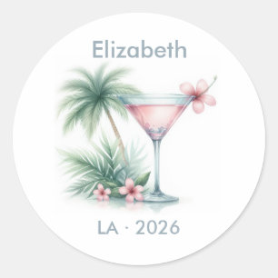 Roze Tropische Martini Meisjesuitstap Ronde Sticker