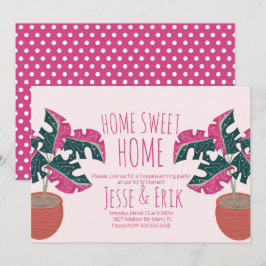 Roze Tropische Monstera Housewarming Feest Kaart