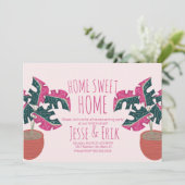 Roze Tropische Monstera Tree Housewarming Party Kaart (Staand voorkant)