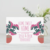 Roze Tropische Monstera Tree Housewarming Party Kaart (Staand voorkant)
