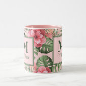 Roze Tropische Monsters en Flamingo Monogram Tweekleurige Koffiemok (Center)
