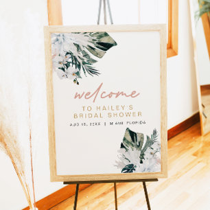 Roze Tropische Palm Pampas Bruiloft Borrel Affiche Poster