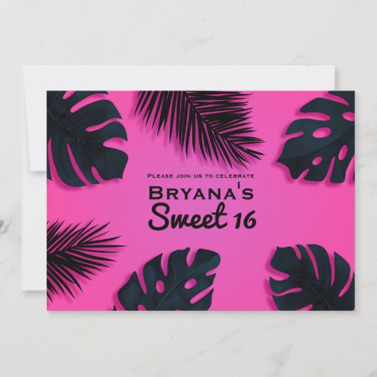 Roze Tropische Palm verlaat Luau Party Uitnodiging (Voorkant)