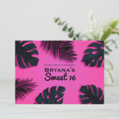 Roze Tropische Palm verlaat Luau Party Uitnodiging (Staand voorkant)