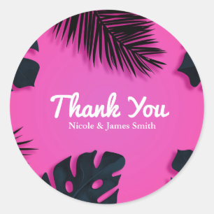 Roze Tropische Palmbladeren Feest Luau Favoriet Ronde Sticker