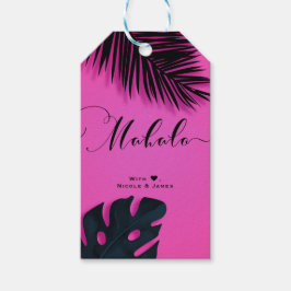 Roze Tropische Palmbladeren Feest MAHALO ALOHA Cadeaulabel